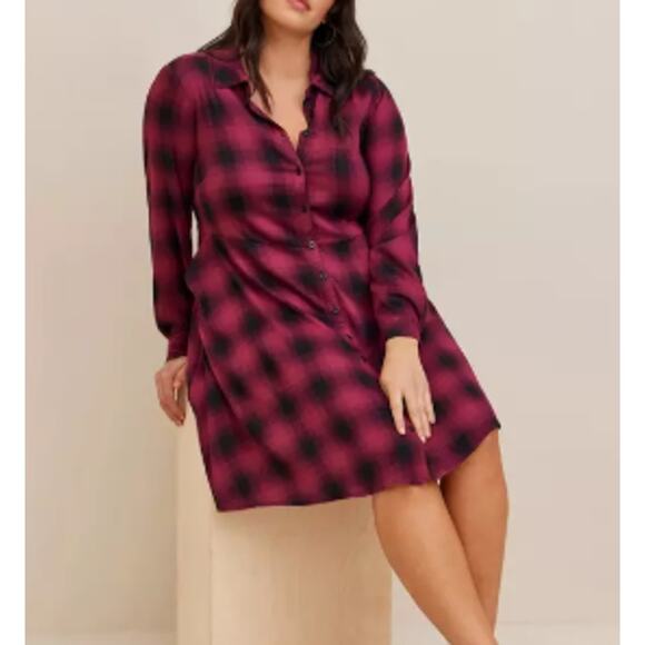 Torrid Purple Black Plaid Rayon Long Sleeve Button Dress Size 2(2X) cottagecore - Picture 8 of 16